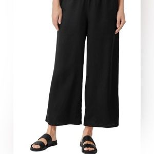 Eileen Fisher black Irish linen wide leg cropped pull on pant lagenlook medium